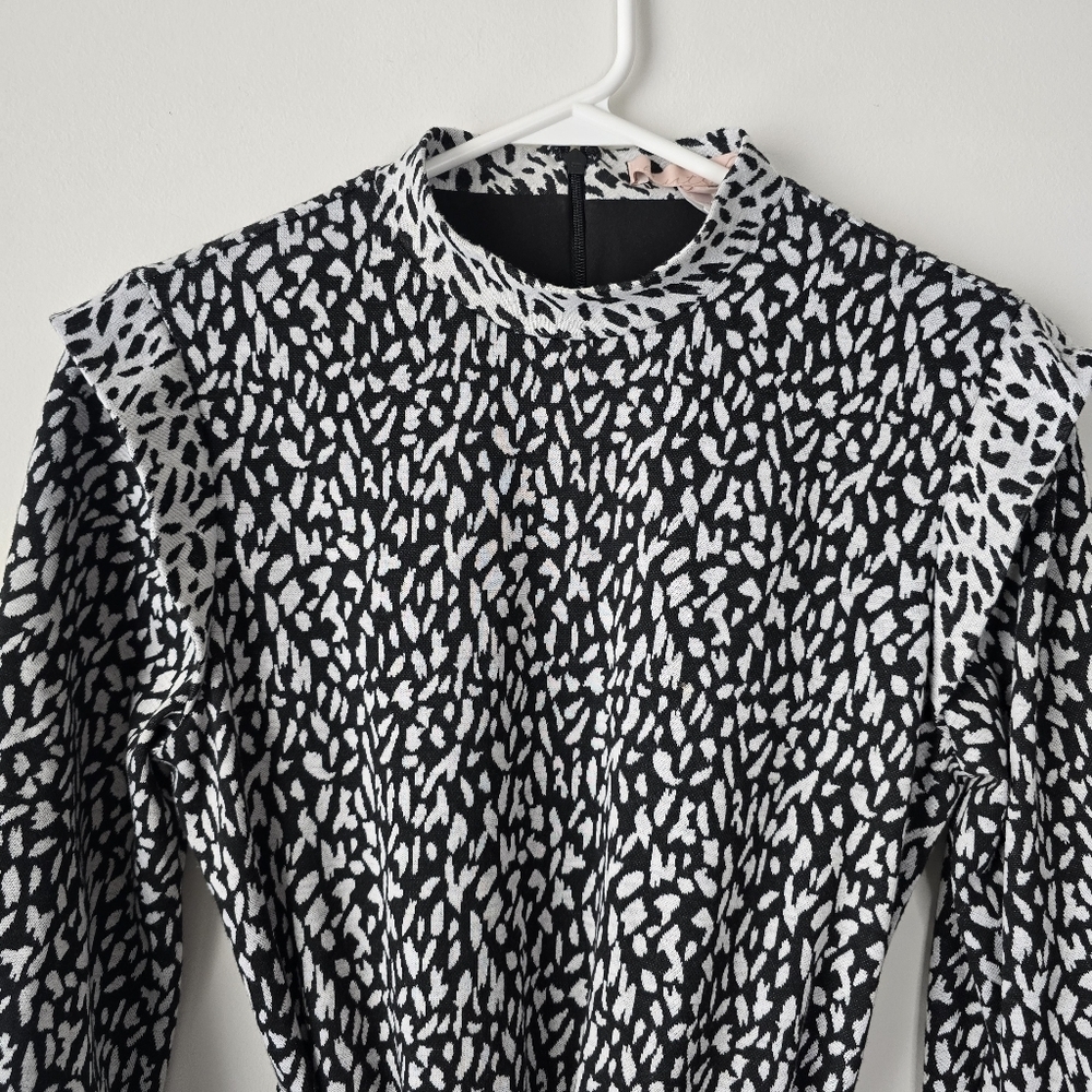Hutch Long Sleeve Spotted Mini Dress Size XS Ruffles Tie Waist Mock Neck Pockets - Picture 4 of 16